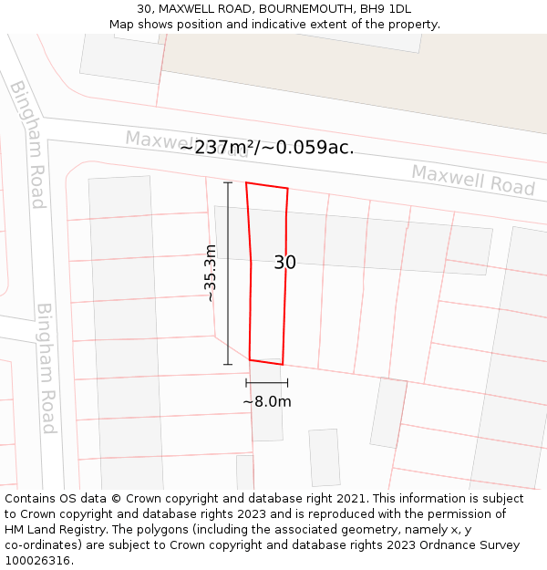 30, MAXWELL ROAD, BOURNEMOUTH, BH9 1DL: Plot and title map