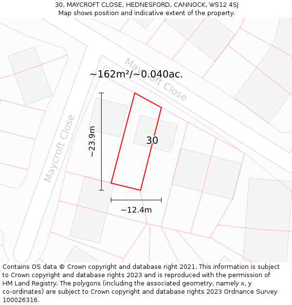 30, MAYCROFT CLOSE, HEDNESFORD, CANNOCK, WS12 4SJ: Plot and title map
