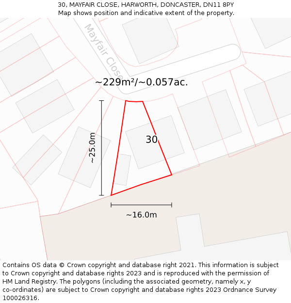 30, MAYFAIR CLOSE, HARWORTH, DONCASTER, DN11 8PY: Plot and title map