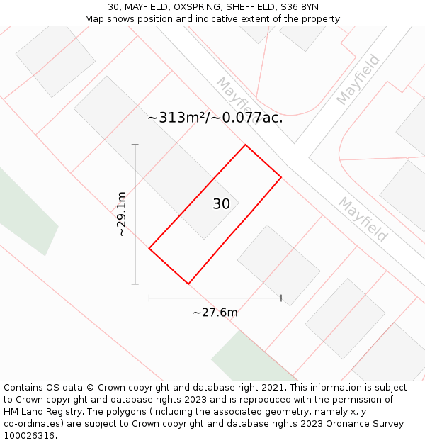 30, MAYFIELD, OXSPRING, SHEFFIELD, S36 8YN: Plot and title map
