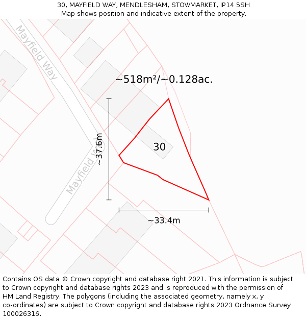 30, MAYFIELD WAY, MENDLESHAM, STOWMARKET, IP14 5SH: Plot and title map