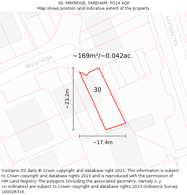 30, MAYRIDGE, FAREHAM, PO14 4QP: Plot and title map