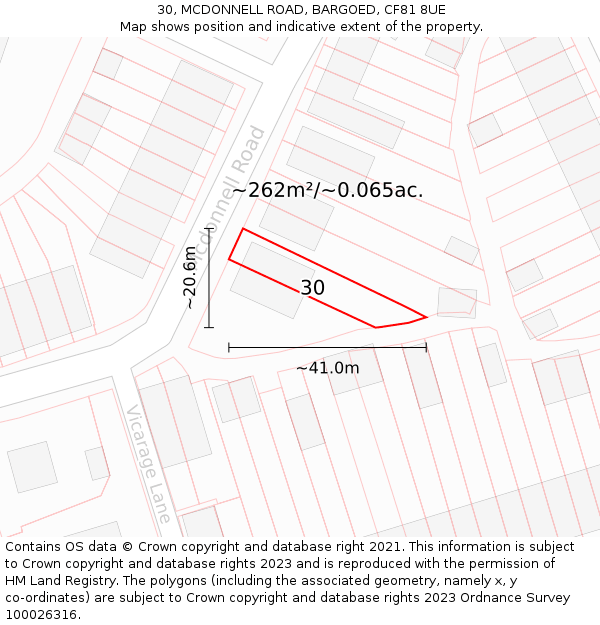 30, MCDONNELL ROAD, BARGOED, CF81 8UE: Plot and title map