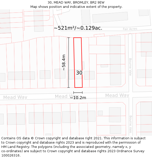 30, MEAD WAY, BROMLEY, BR2 9EW: Plot and title map
