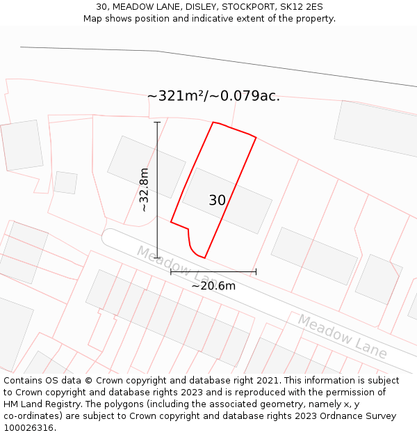 30, MEADOW LANE, DISLEY, STOCKPORT, SK12 2ES: Plot and title map