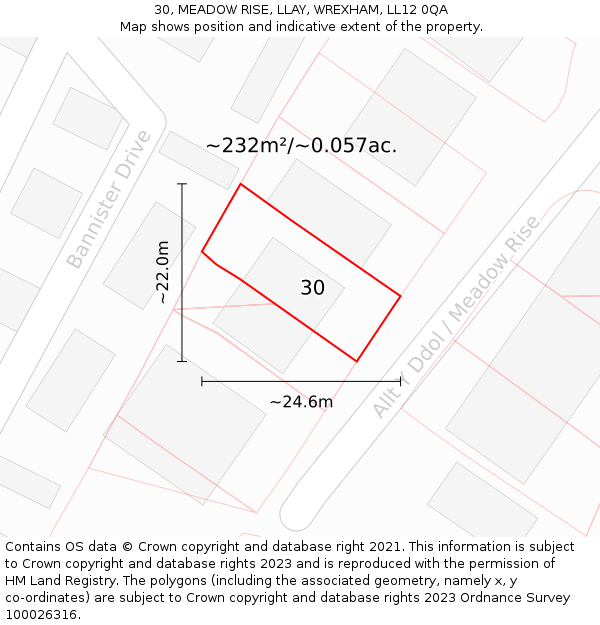 30, MEADOW RISE, LLAY, WREXHAM, LL12 0QA: Plot and title map