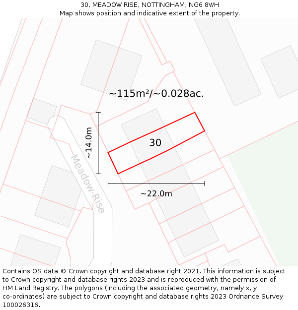 30, MEADOW RISE, NOTTINGHAM, NG6 8WH: Plot and title map