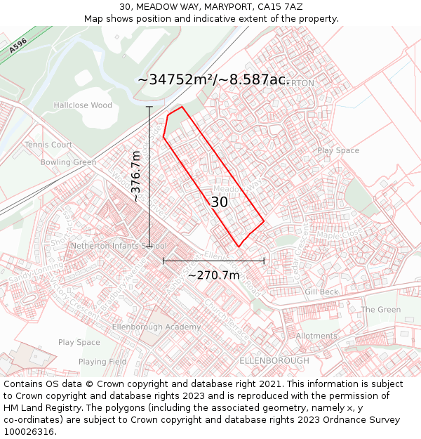 30, MEADOW WAY, MARYPORT, CA15 7AZ: Plot and title map