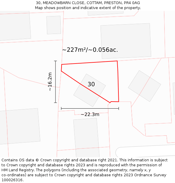 30, MEADOWBARN CLOSE, COTTAM, PRESTON, PR4 0AG: Plot and title map