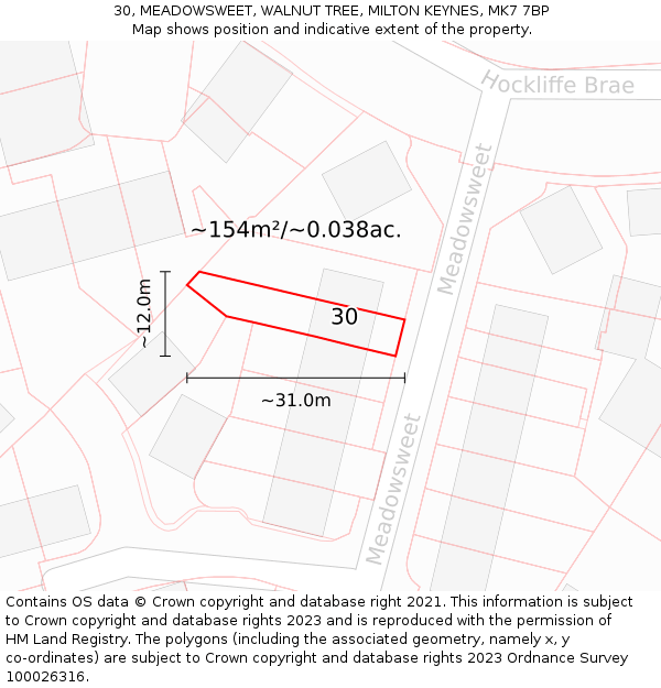 30, MEADOWSWEET, WALNUT TREE, MILTON KEYNES, MK7 7BP: Plot and title map