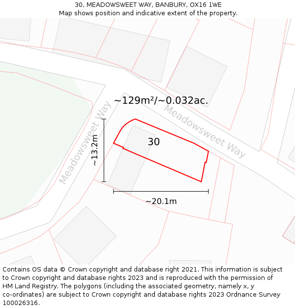 30, MEADOWSWEET WAY, BANBURY, OX16 1WE: Plot and title map