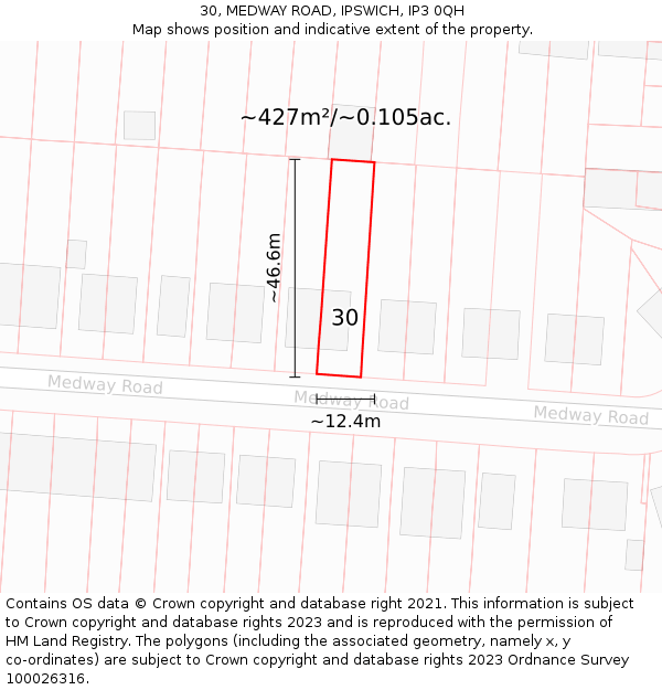 30, MEDWAY ROAD, IPSWICH, IP3 0QH: Plot and title map