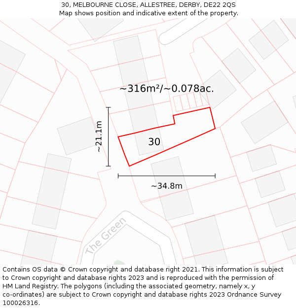 30, MELBOURNE CLOSE, ALLESTREE, DERBY, DE22 2QS: Plot and title map