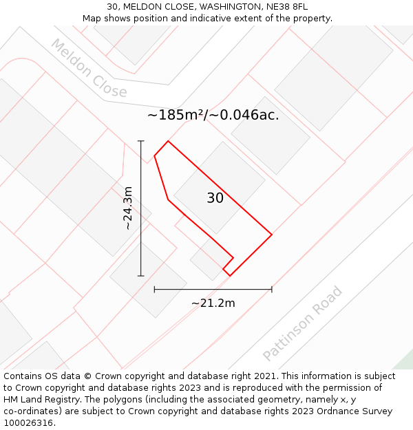 30, MELDON CLOSE, WASHINGTON, NE38 8FL: Plot and title map