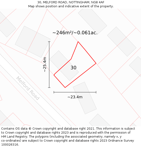 30, MELFORD ROAD, NOTTINGHAM, NG8 4AF: Plot and title map