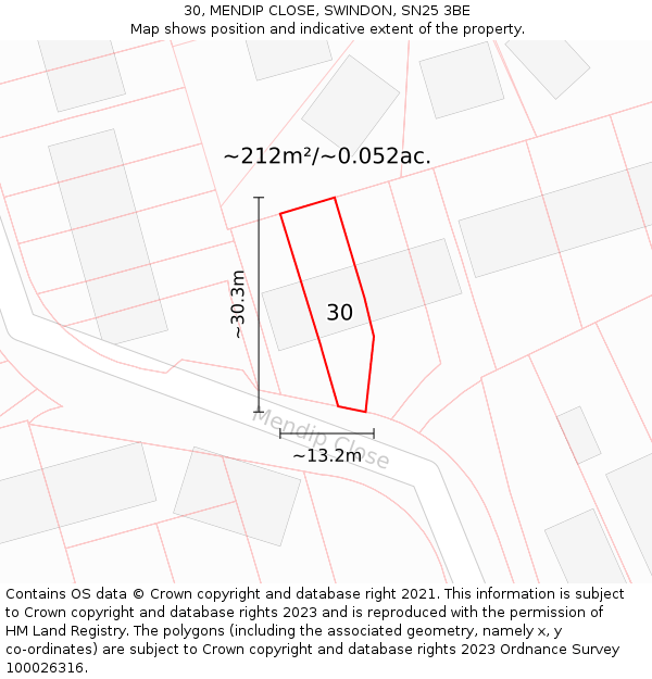 30, MENDIP CLOSE, SWINDON, SN25 3BE: Plot and title map