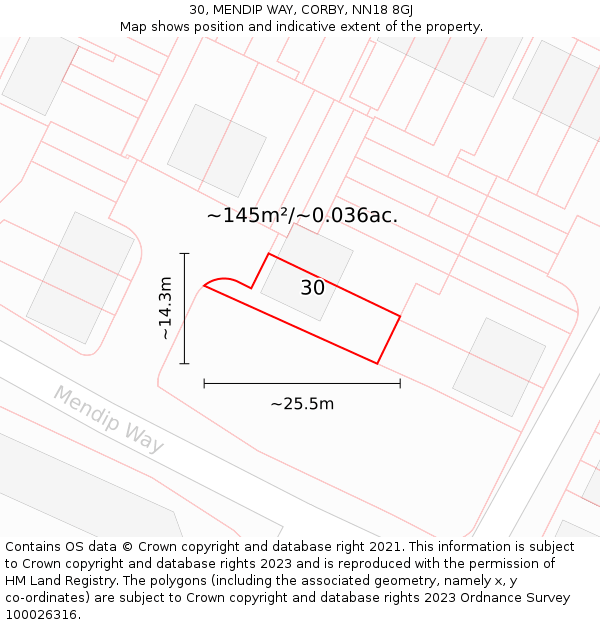 30, MENDIP WAY, CORBY, NN18 8GJ: Plot and title map