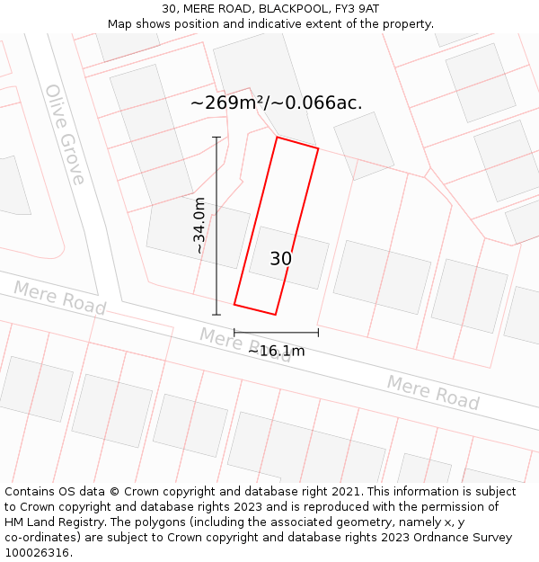 30, MERE ROAD, BLACKPOOL, FY3 9AT: Plot and title map