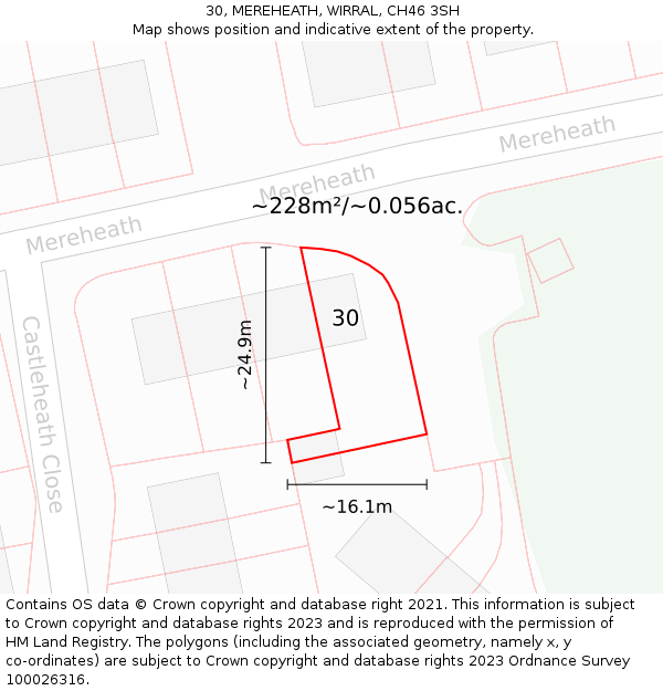 30, MEREHEATH, WIRRAL, CH46 3SH: Plot and title map