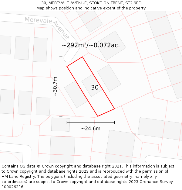 30, MEREVALE AVENUE, STOKE-ON-TRENT, ST2 9PD: Plot and title map