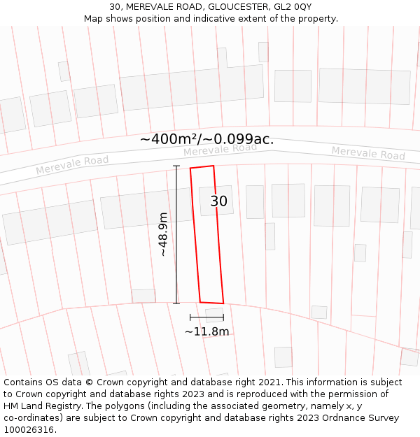 30, MEREVALE ROAD, GLOUCESTER, GL2 0QY: Plot and title map