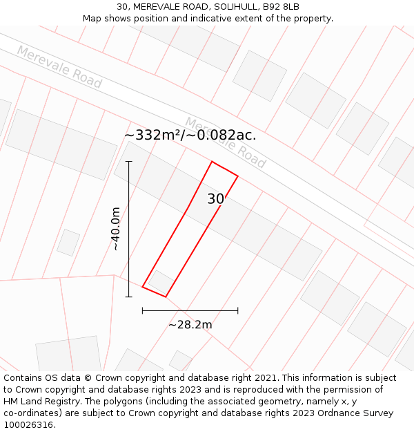 30, MEREVALE ROAD, SOLIHULL, B92 8LB: Plot and title map
