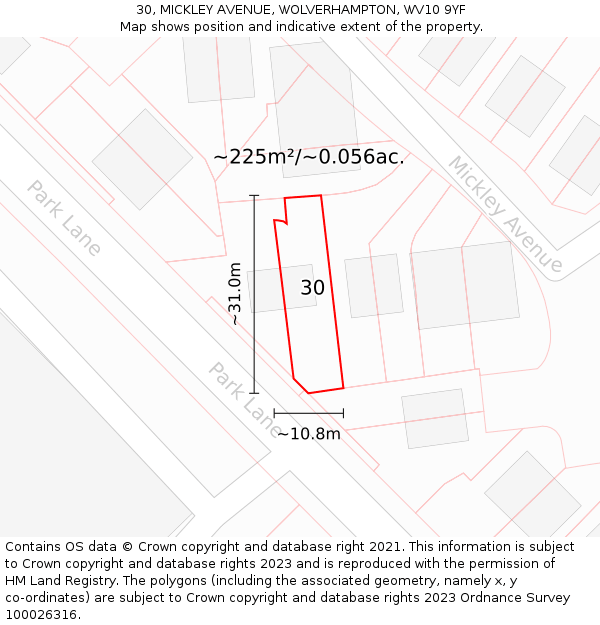 30, MICKLEY AVENUE, WOLVERHAMPTON, WV10 9YF: Plot and title map