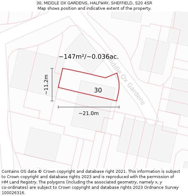 30, MIDDLE OX GARDENS, HALFWAY, SHEFFIELD, S20 4SR: Plot and title map