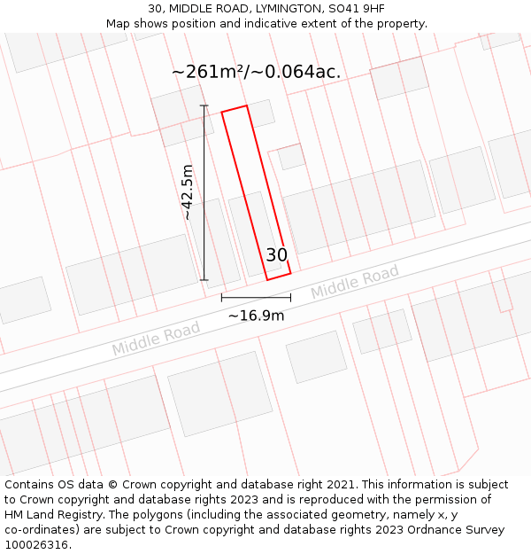 30, MIDDLE ROAD, LYMINGTON, SO41 9HF: Plot and title map