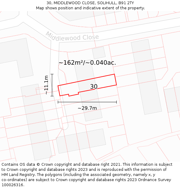 30, MIDDLEWOOD CLOSE, SOLIHULL, B91 2TY: Plot and title map