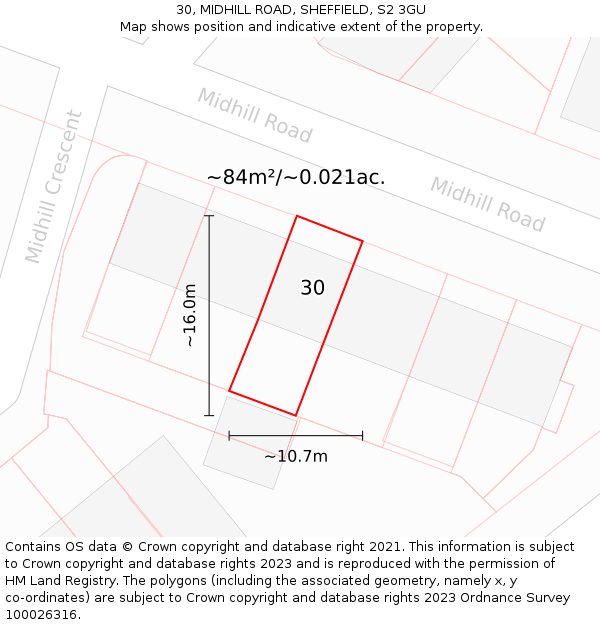 30, MIDHILL ROAD, SHEFFIELD, S2 3GU: Plot and title map