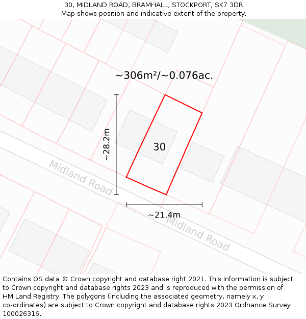 30, MIDLAND ROAD, BRAMHALL, STOCKPORT, SK7 3DR: Plot and title map