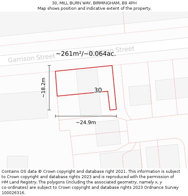30, MILL BURN WAY, BIRMINGHAM, B9 4PH: Plot and title map