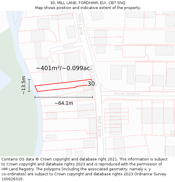 30, MILL LANE, FORDHAM, ELY, CB7 5NQ: Plot and title map