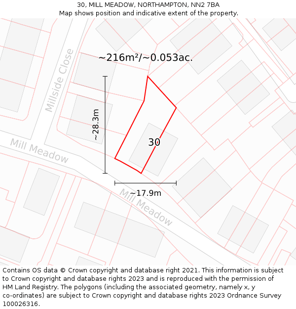 30, MILL MEADOW, NORTHAMPTON, NN2 7BA: Plot and title map