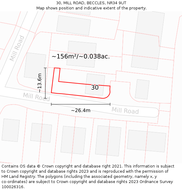 30, MILL ROAD, BECCLES, NR34 9UT: Plot and title map