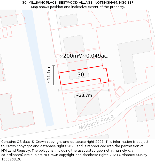 30, MILLBANK PLACE, BESTWOOD VILLAGE, NOTTINGHAM, NG6 8EF: Plot and title map