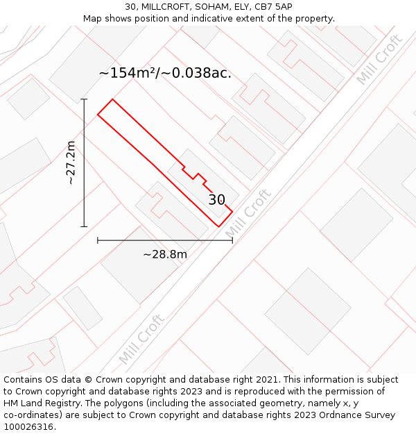 30, MILLCROFT, SOHAM, ELY, CB7 5AP: Plot and title map
