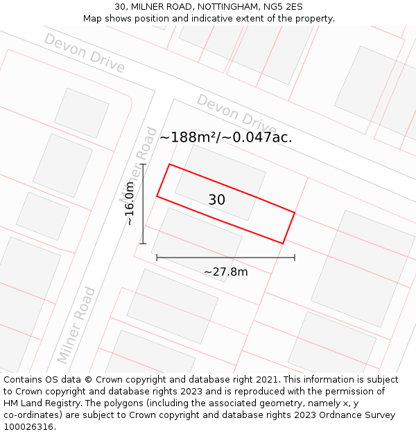 30, MILNER ROAD, NOTTINGHAM, NG5 2ES: Plot and title map