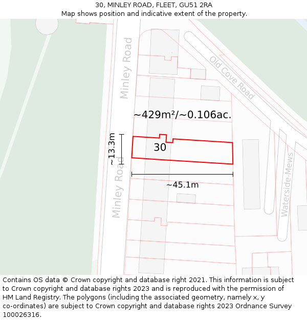 30, MINLEY ROAD, FLEET, GU51 2RA: Plot and title map