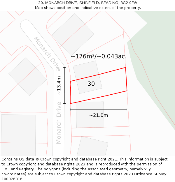30, MONARCH DRIVE, SHINFIELD, READING, RG2 9EW: Plot and title map