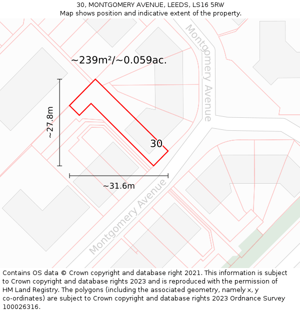 30, MONTGOMERY AVENUE, LEEDS, LS16 5RW: Plot and title map