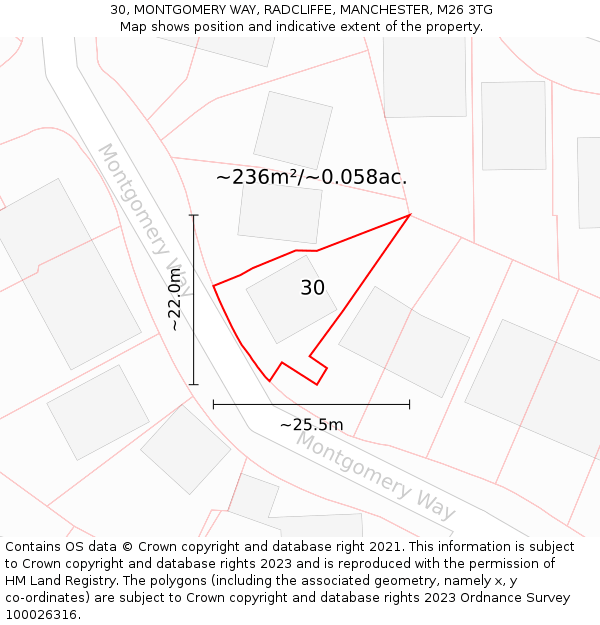 30, MONTGOMERY WAY, RADCLIFFE, MANCHESTER, M26 3TG: Plot and title map