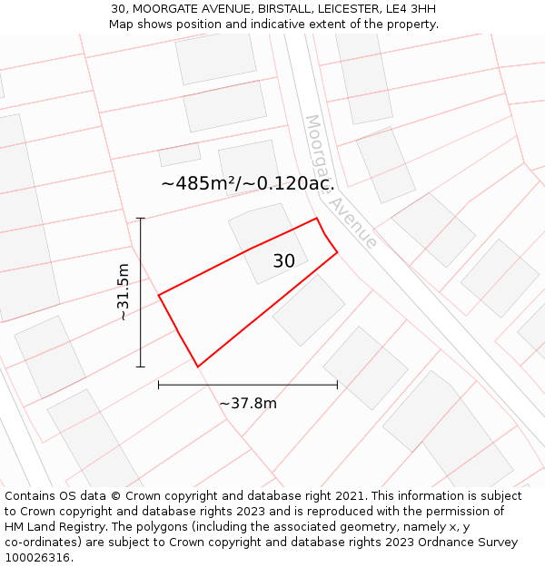 30, MOORGATE AVENUE, BIRSTALL, LEICESTER, LE4 3HH: Plot and title map