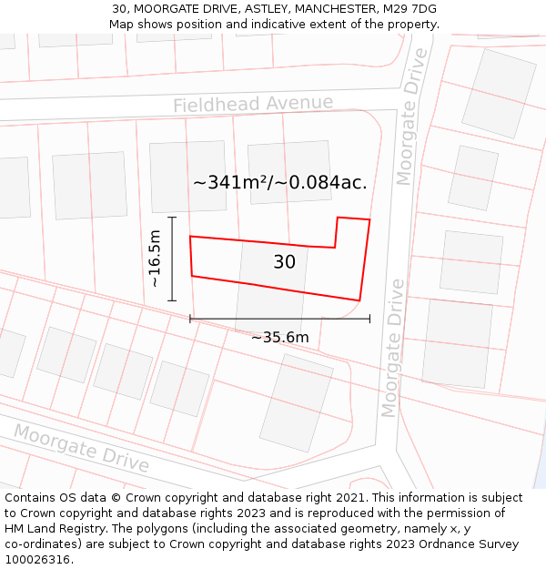 30, MOORGATE DRIVE, ASTLEY, MANCHESTER, M29 7DG: Plot and title map