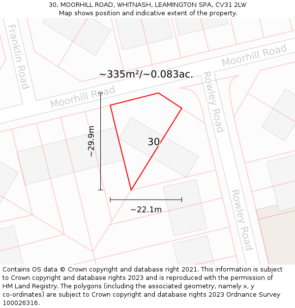 30, MOORHILL ROAD, WHITNASH, LEAMINGTON SPA, CV31 2LW: Plot and title map