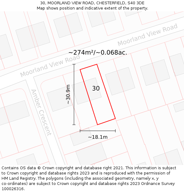 30, MOORLAND VIEW ROAD, CHESTERFIELD, S40 3DE: Plot and title map