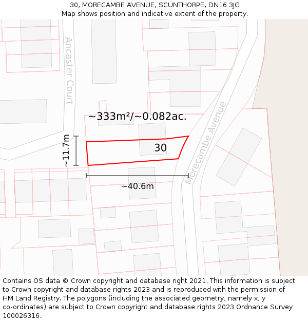 30, MORECAMBE AVENUE, SCUNTHORPE, DN16 3JG: Plot and title map