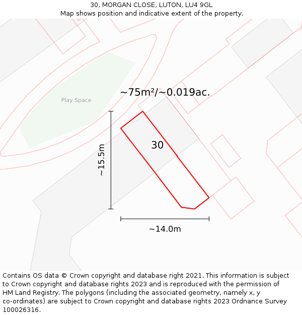 30, MORGAN CLOSE, LUTON, LU4 9GL: Plot and title map