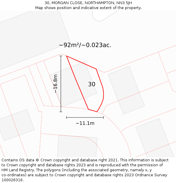 30, MORGAN CLOSE, NORTHAMPTON, NN3 5JH: Plot and title map